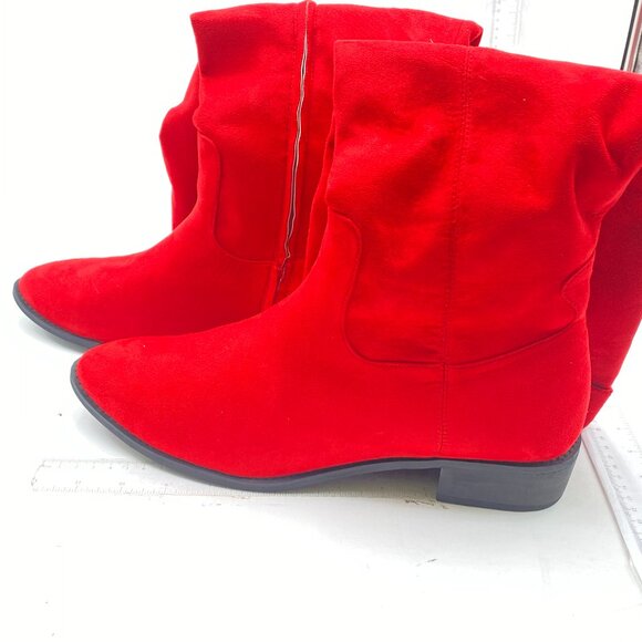 Red Almond Toe Knee High Boots with Partial Zipper Stretchy Dressy Long Boot - Picture 4 of 7